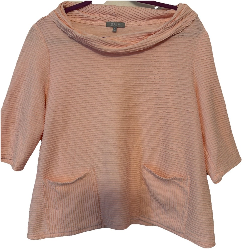 Habitat Clothes To Live In Art To Wear Top 3/4 Sleeve Shirt Blouse M Ribbed Pink